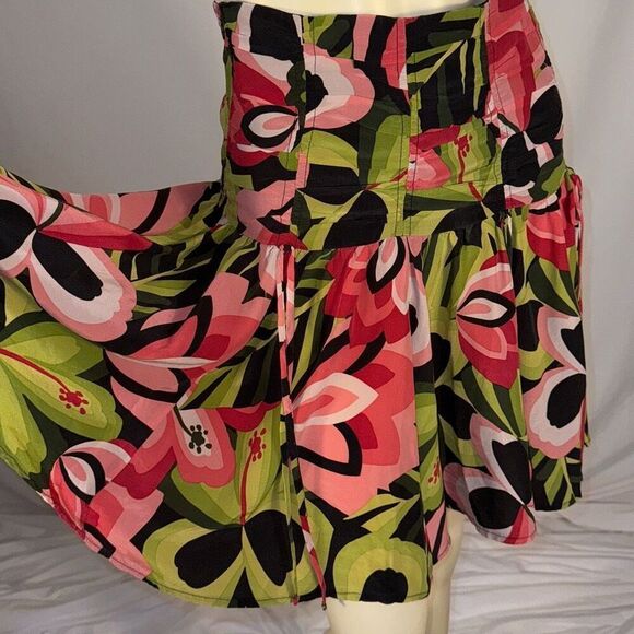 Vintage NANETTE LEPORE SILK Lotus Floral Corset Style Mini Skirt Size 4 - Picture 5 of 12